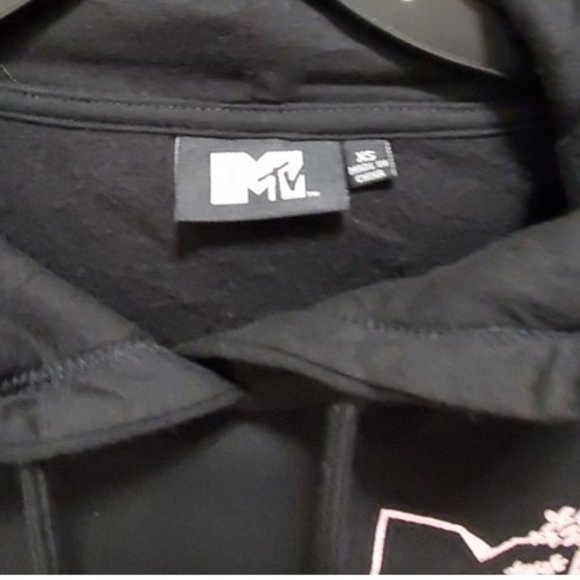 NWT MTV Skeleton & Floral Graphic Black Hoodie Sweatshirt Sz XS Goblincore Goth - Picture 8 of 10